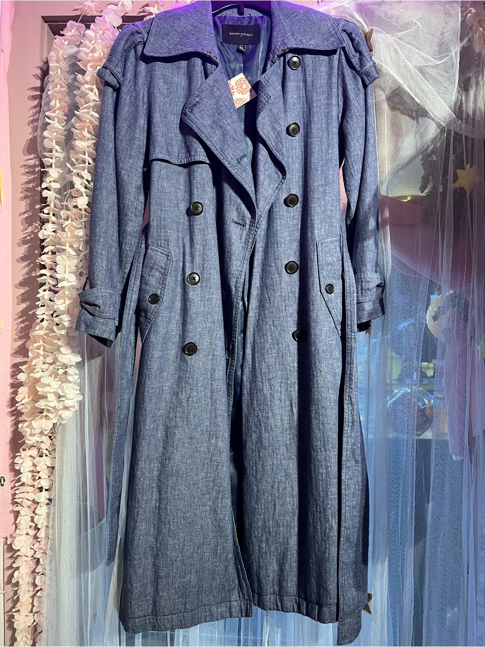 Banana Republic Blue Denim Trench Coat Size XS petite